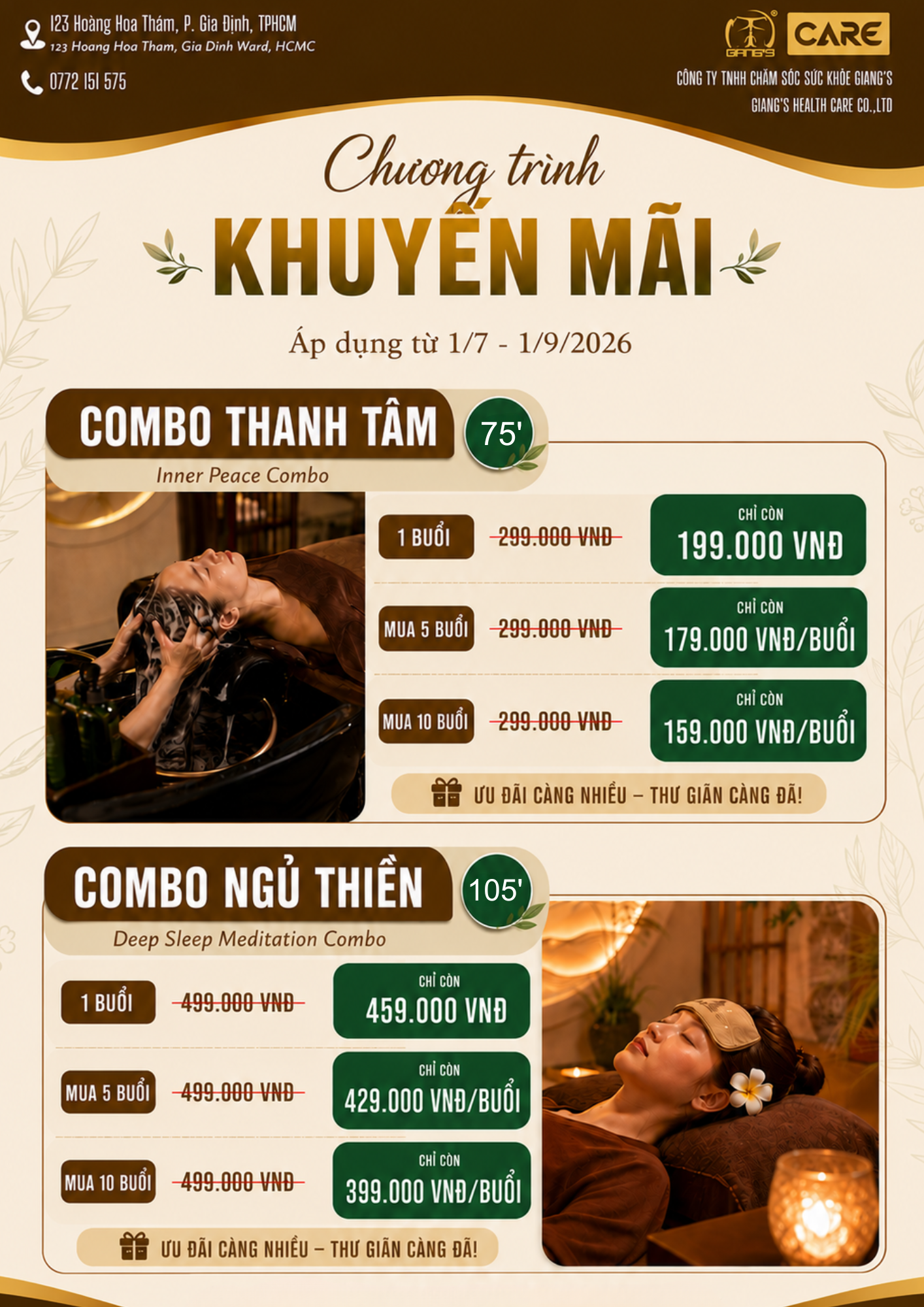 ƯU ĐÃI GỘI ĐẦU DƯỠNG SINH - COMBO THANH TÂM & COMBO NGỦ THIỀN